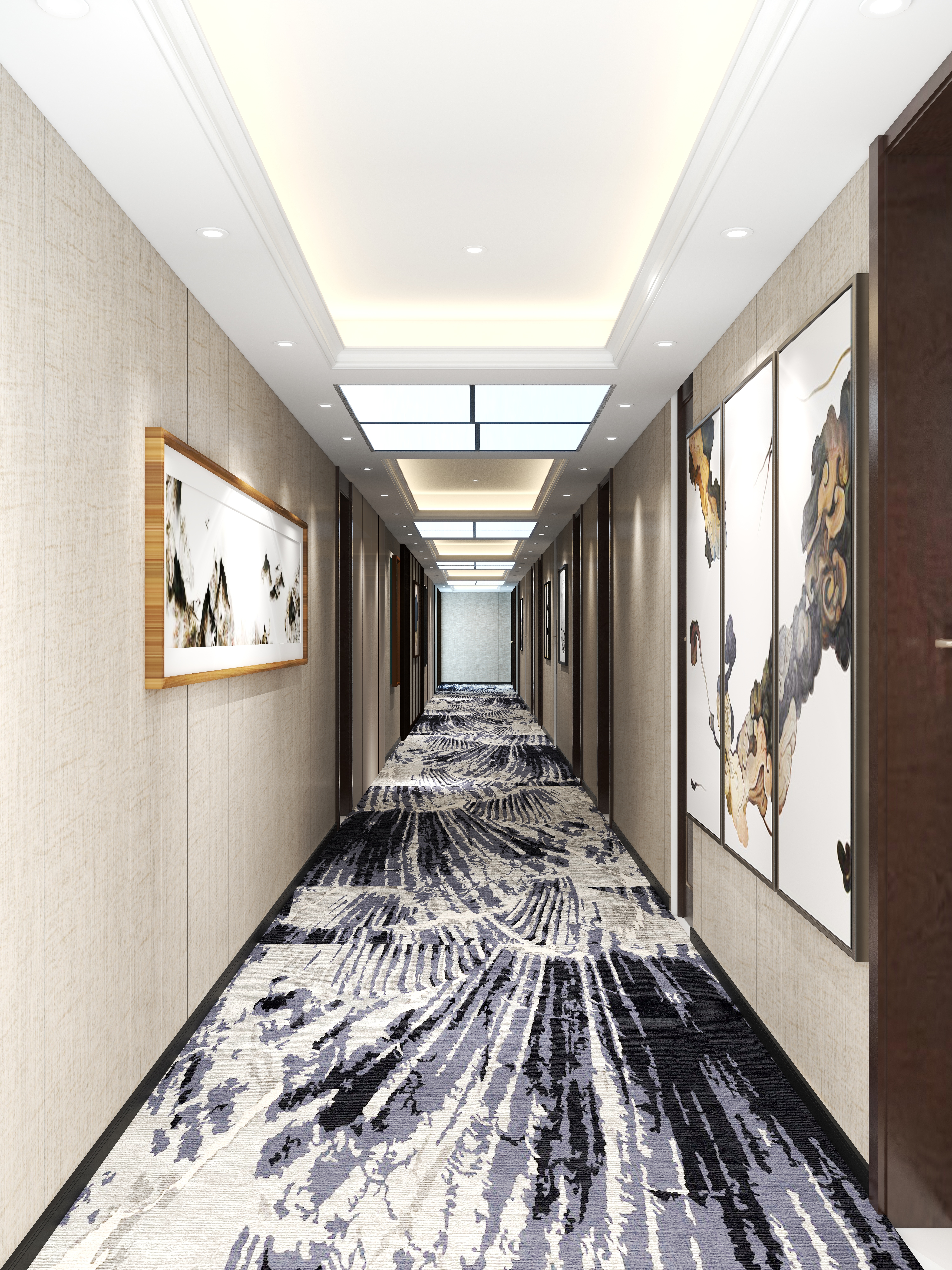 WODesign-72.11m²中式风格酒店走廊装修效果图