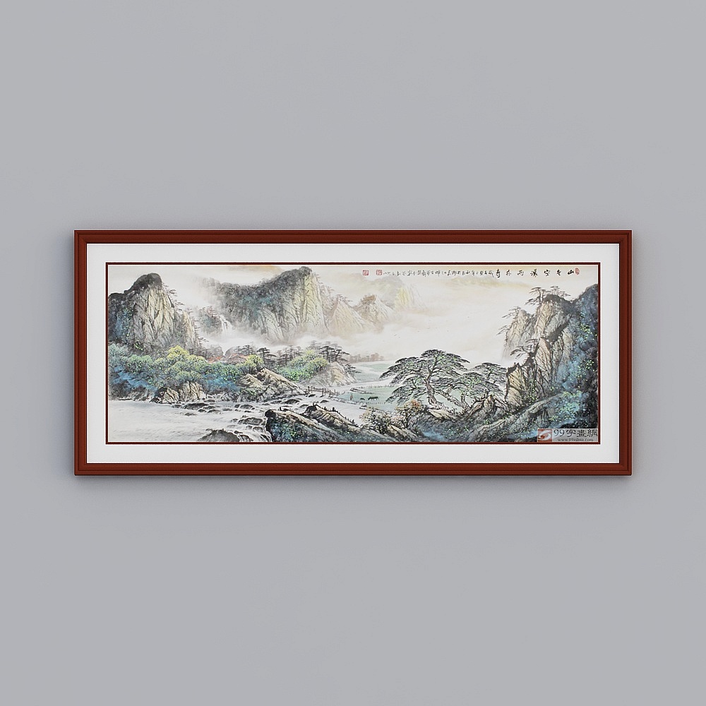 新中式宴会厅-壁画3D模型