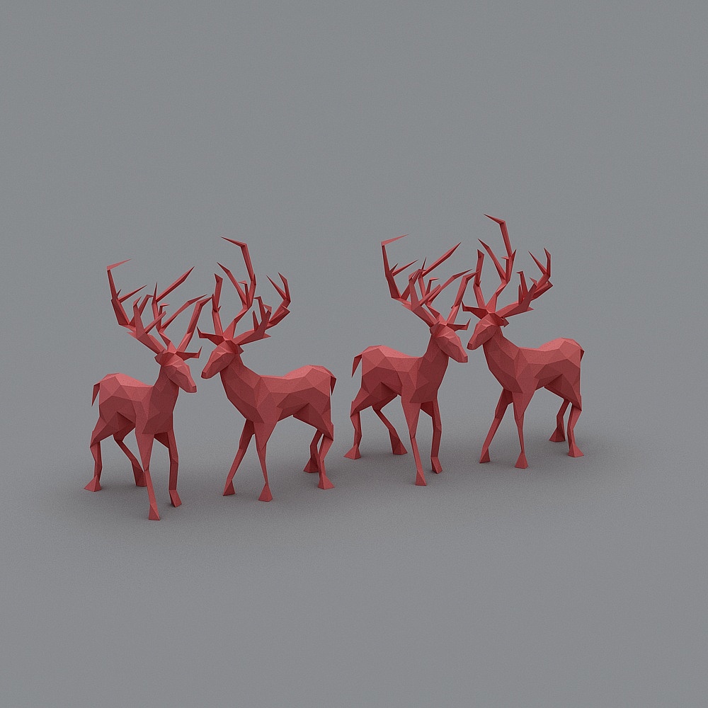 现代雕塑小鹿组合3D模型