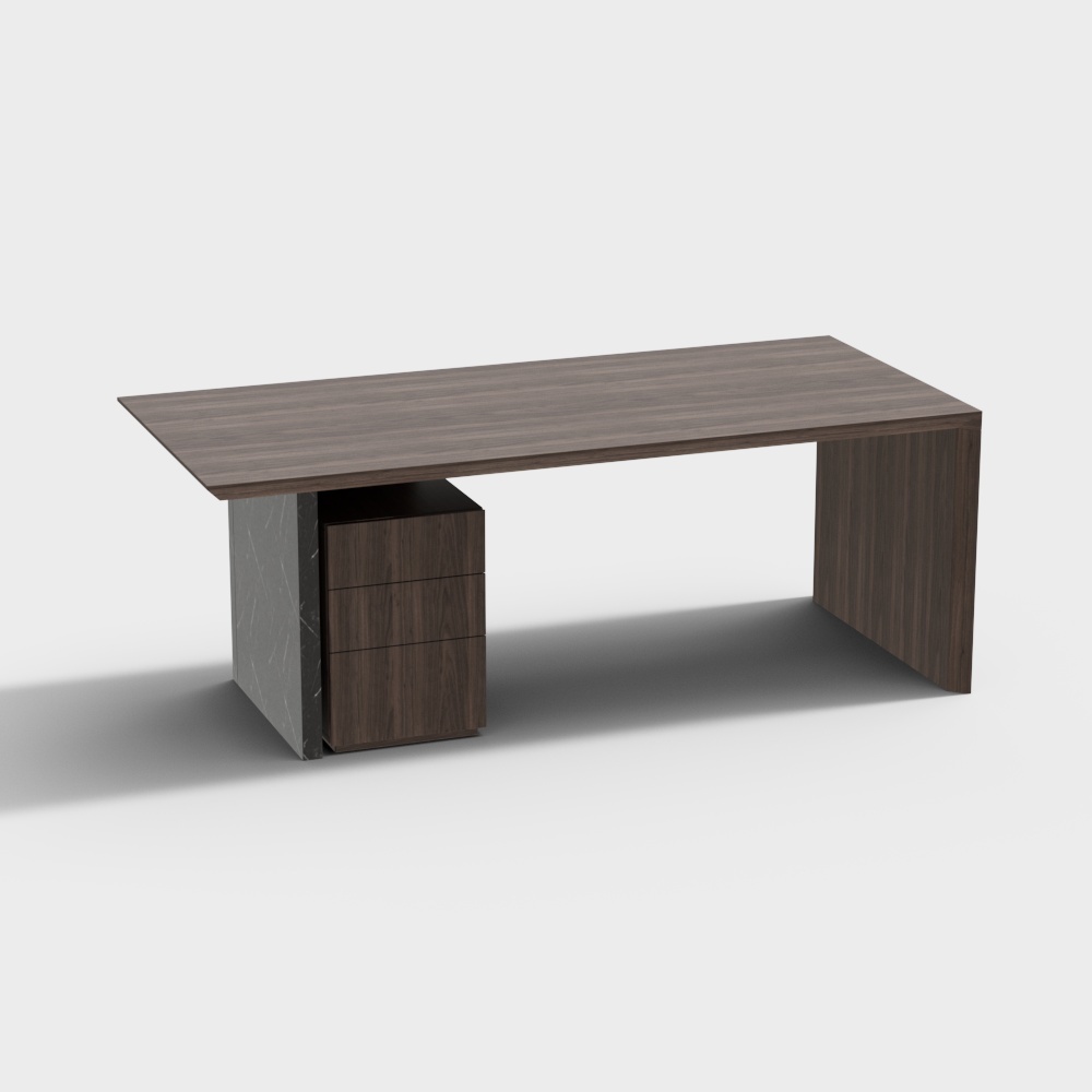 60" Modern Wooden Desk Walnut Home Office Desk with Filing Cabinet