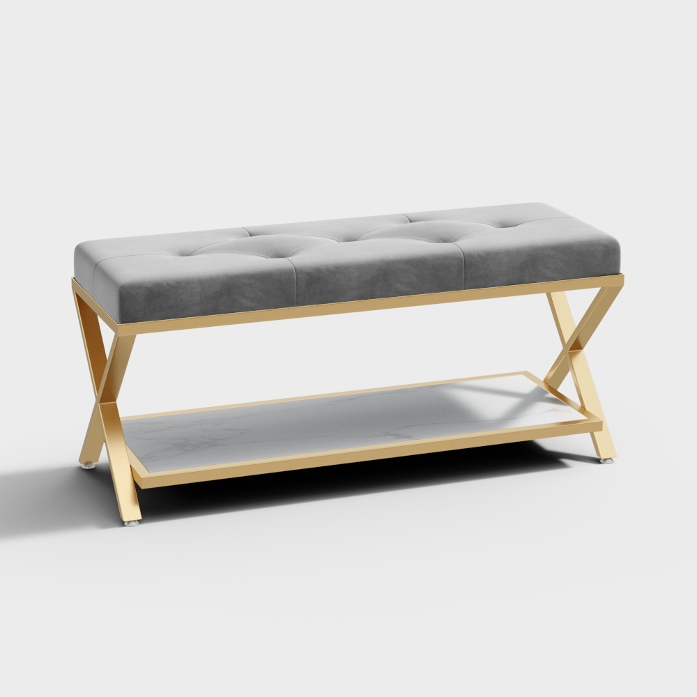 Gray Entryway Bench with Storage Bed Bench Velvet Upholstered with X-Shaped Base