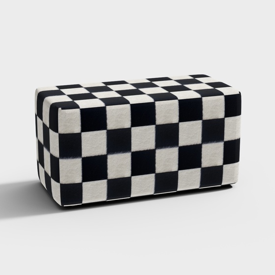 Checkerboard Sofa Stool 3D Model in Black and White