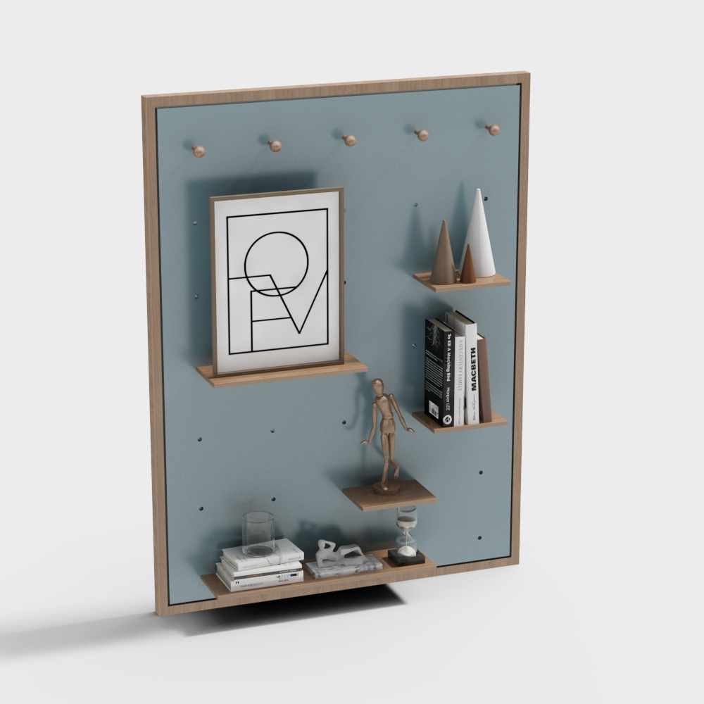 现代扣扣板饰品组合-蓝色3D模型