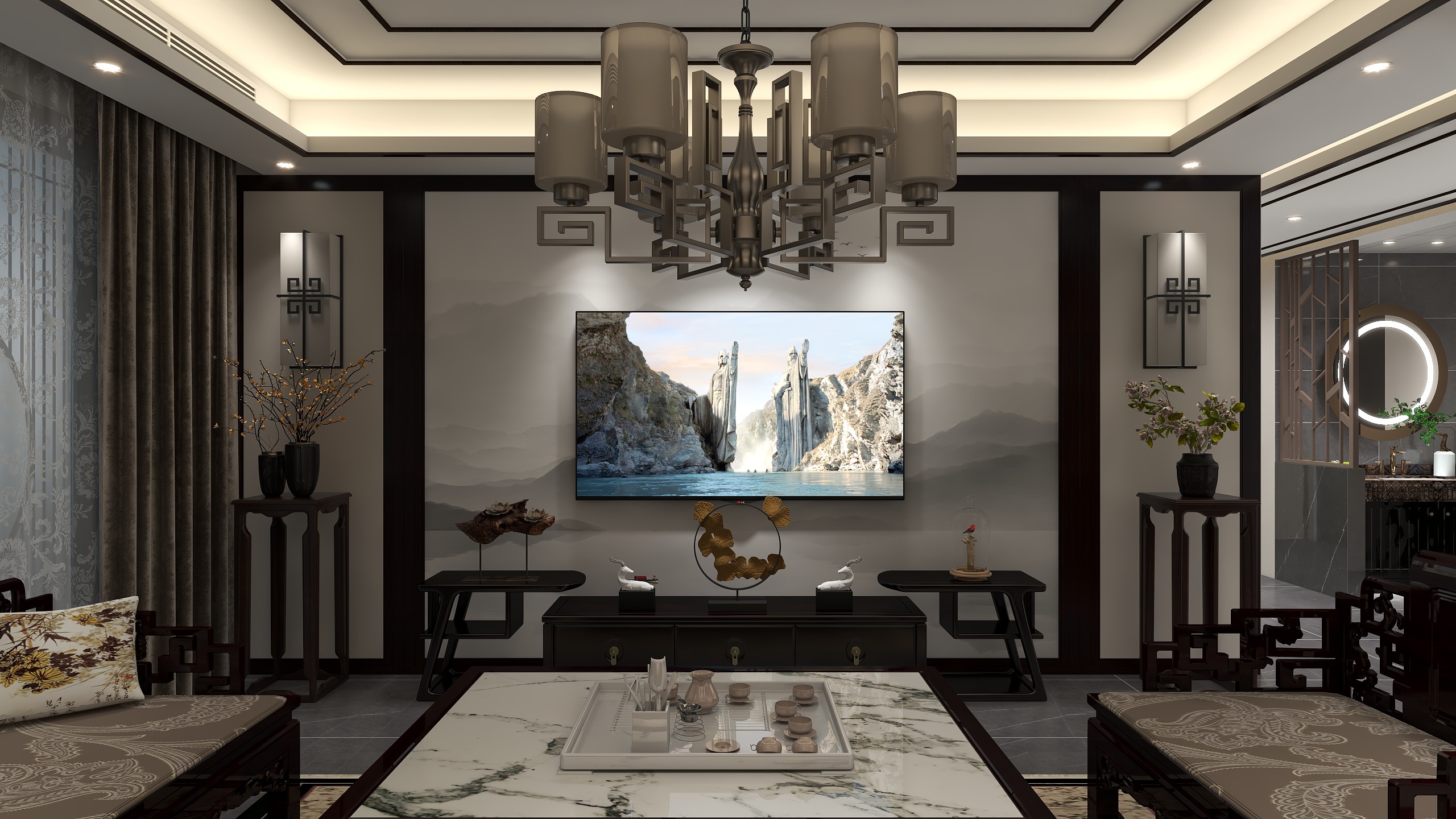 新若水装饰-中式装修120平中国风装修效果图