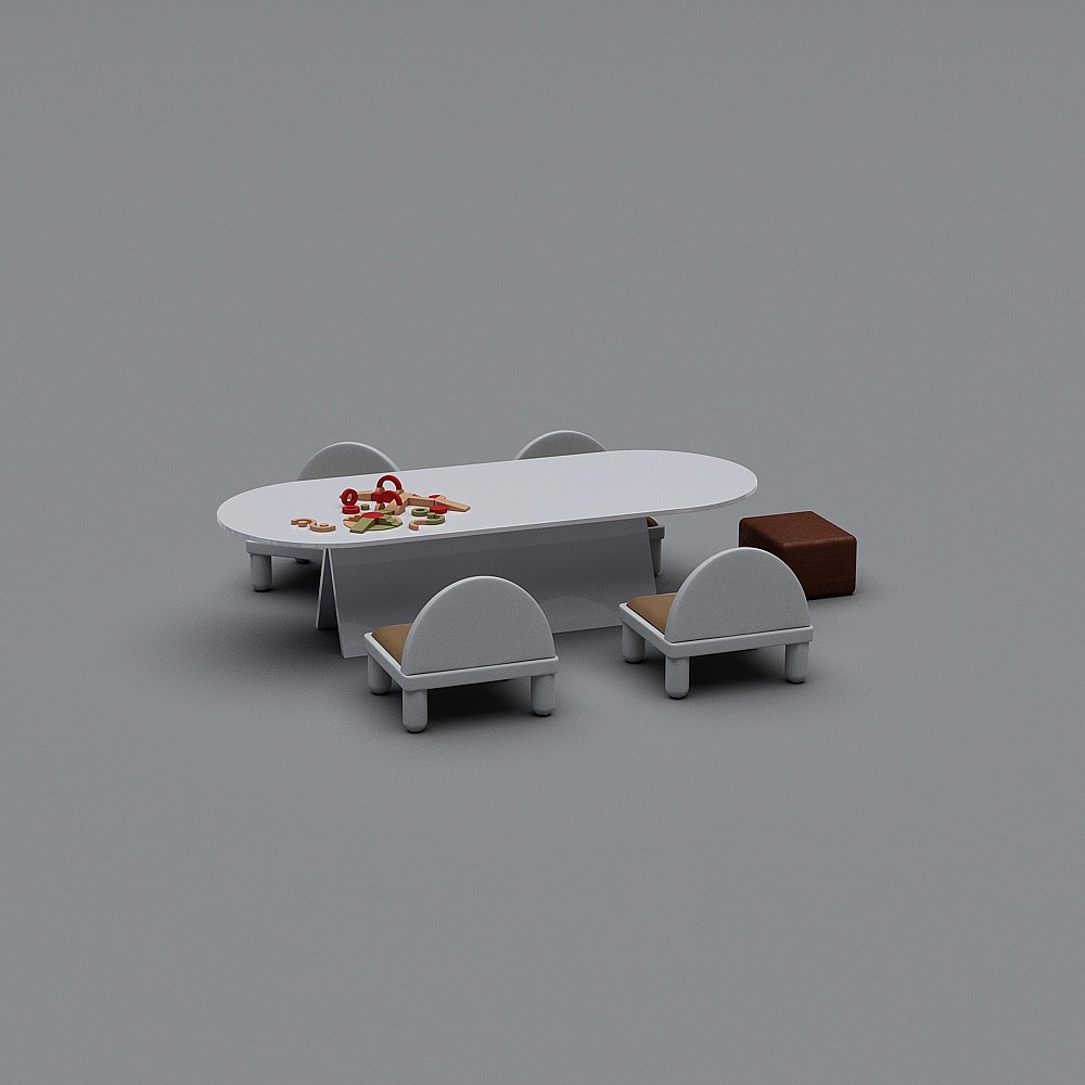 现代儿童娱乐区-桌椅 凳组合3D模型