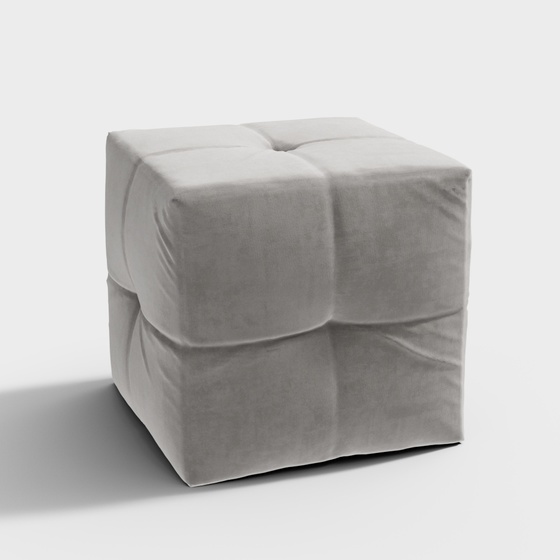 Poliform Modern Velvet Sofa Stool 3D Model - Gray Square