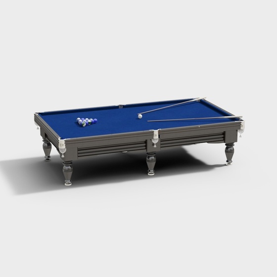American Pool Table 3D Model in Blue and Earth Color