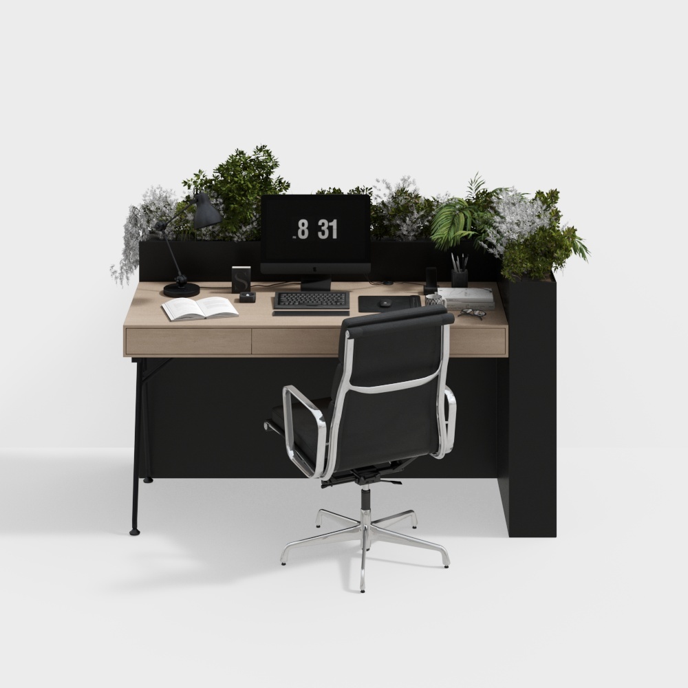 现代办公桌椅组合3D模型