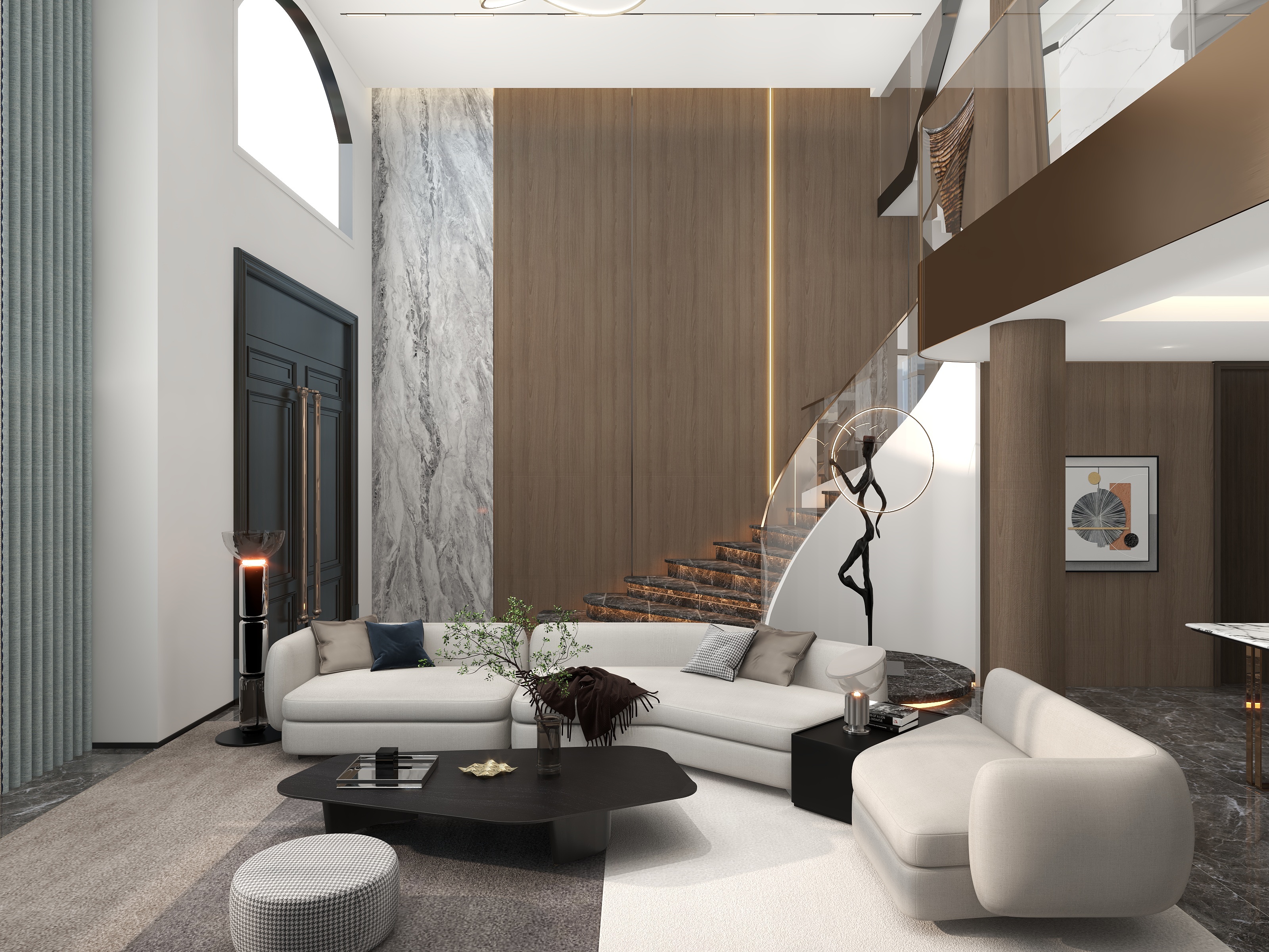 优躺设计YT-轻奢旋转楼梯-客餐厅-装修设计方案