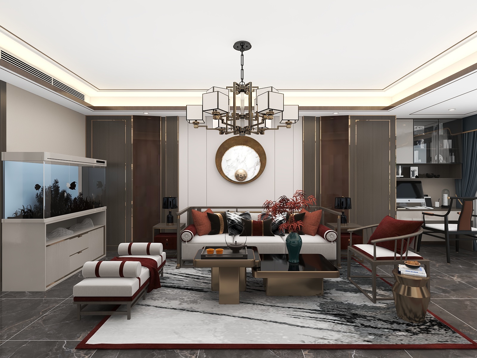 吴爽-173平米现代新中式风格五室设计装修效果图