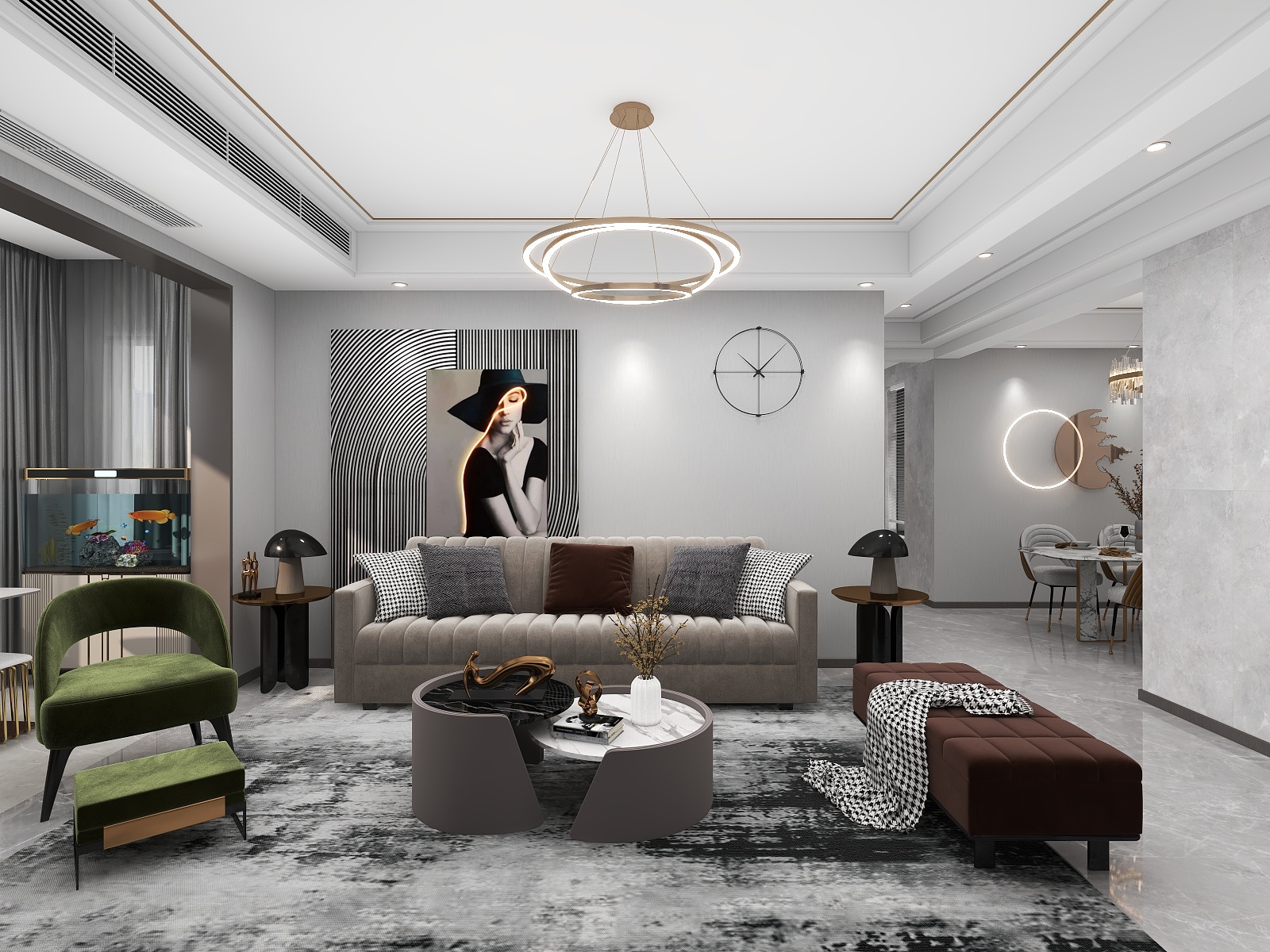 吴爽-119平米现代轻奢风格三室设计装修效果图