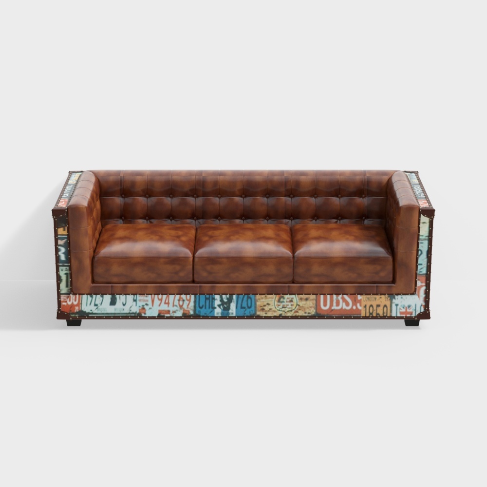 Sofa 3-Sitzer Braun Kunstleder gepolstert Sofa