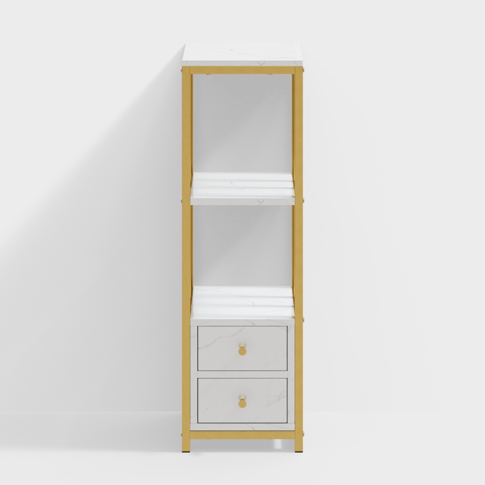 Modern White Storage Display Cabinet with Shelves & Drawers &  Backboard