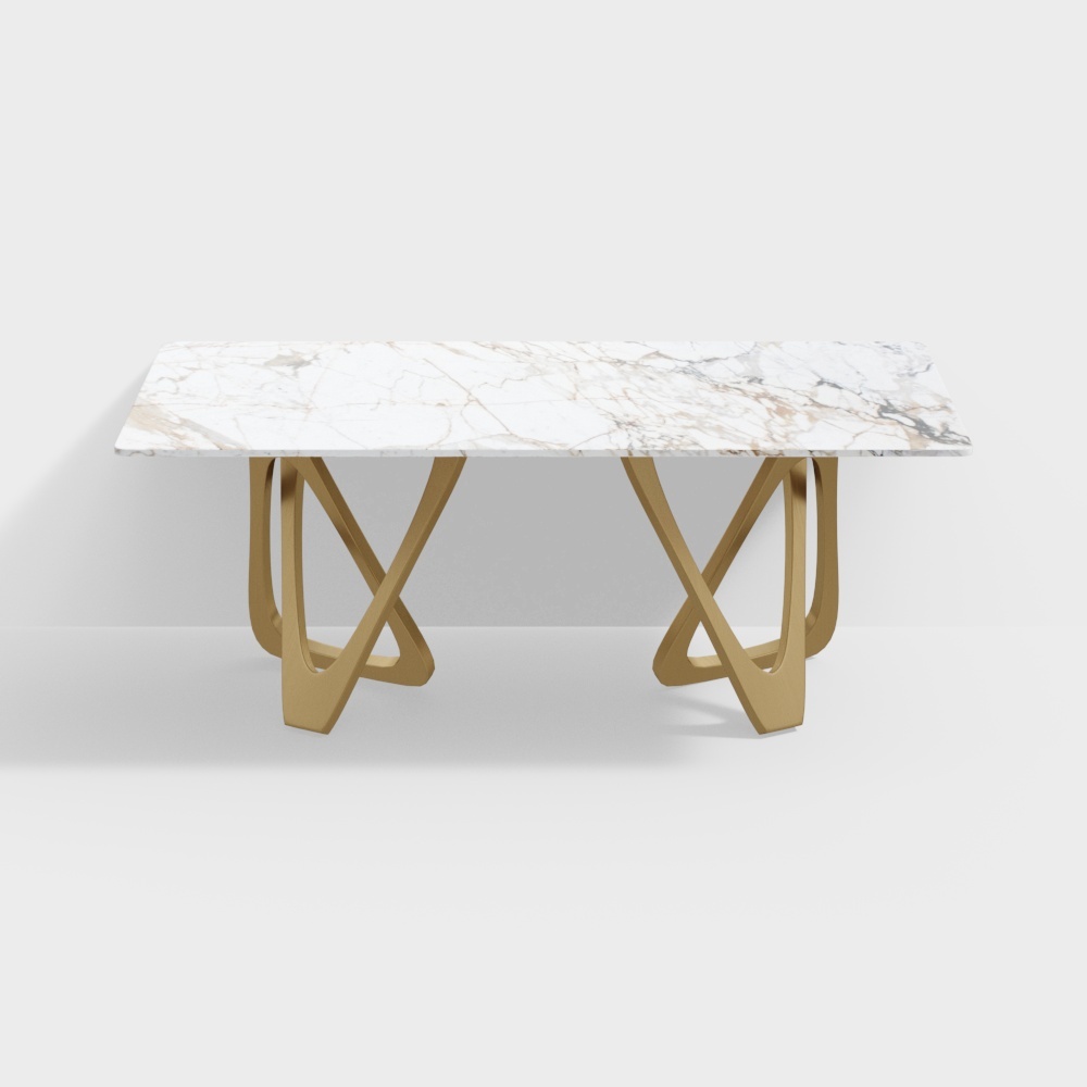 79" Contemporary Rectangle Dining Table in Gold for 8 Seaters with Stone Top