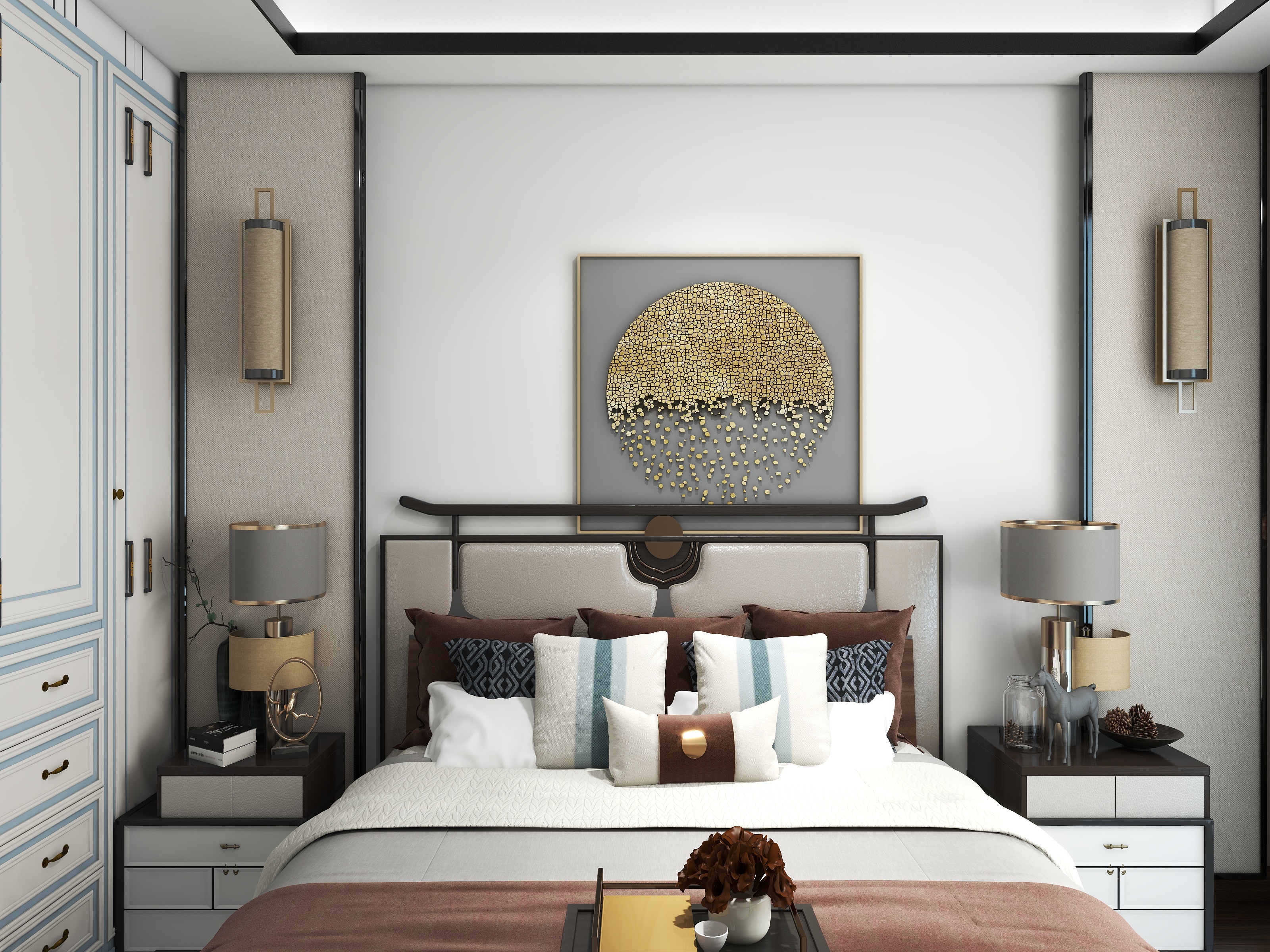 曹黄虎-95平-三居室-新中式装修效果图