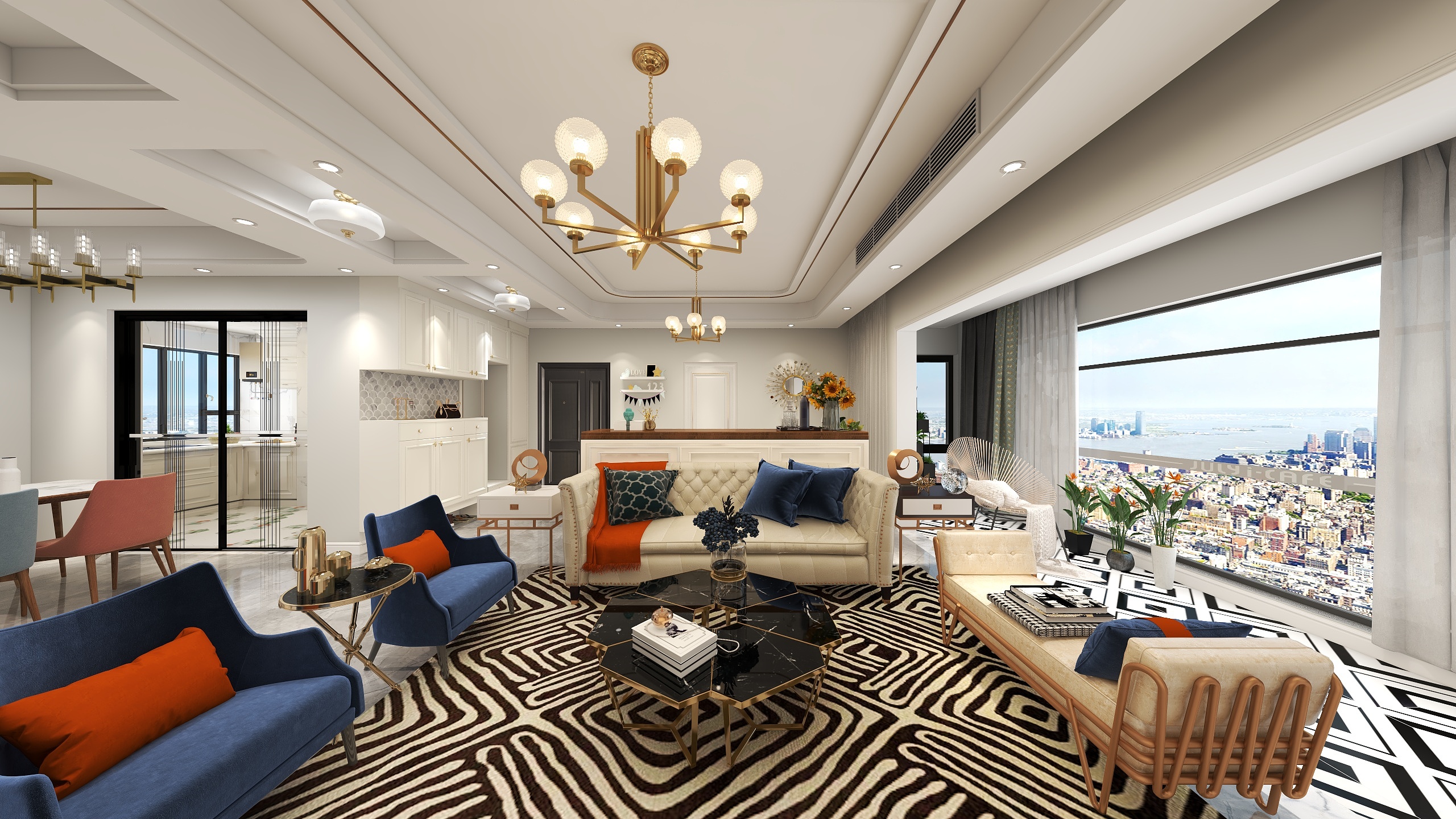 成都叠度设计-美式轻奢三房两厅装修效果图