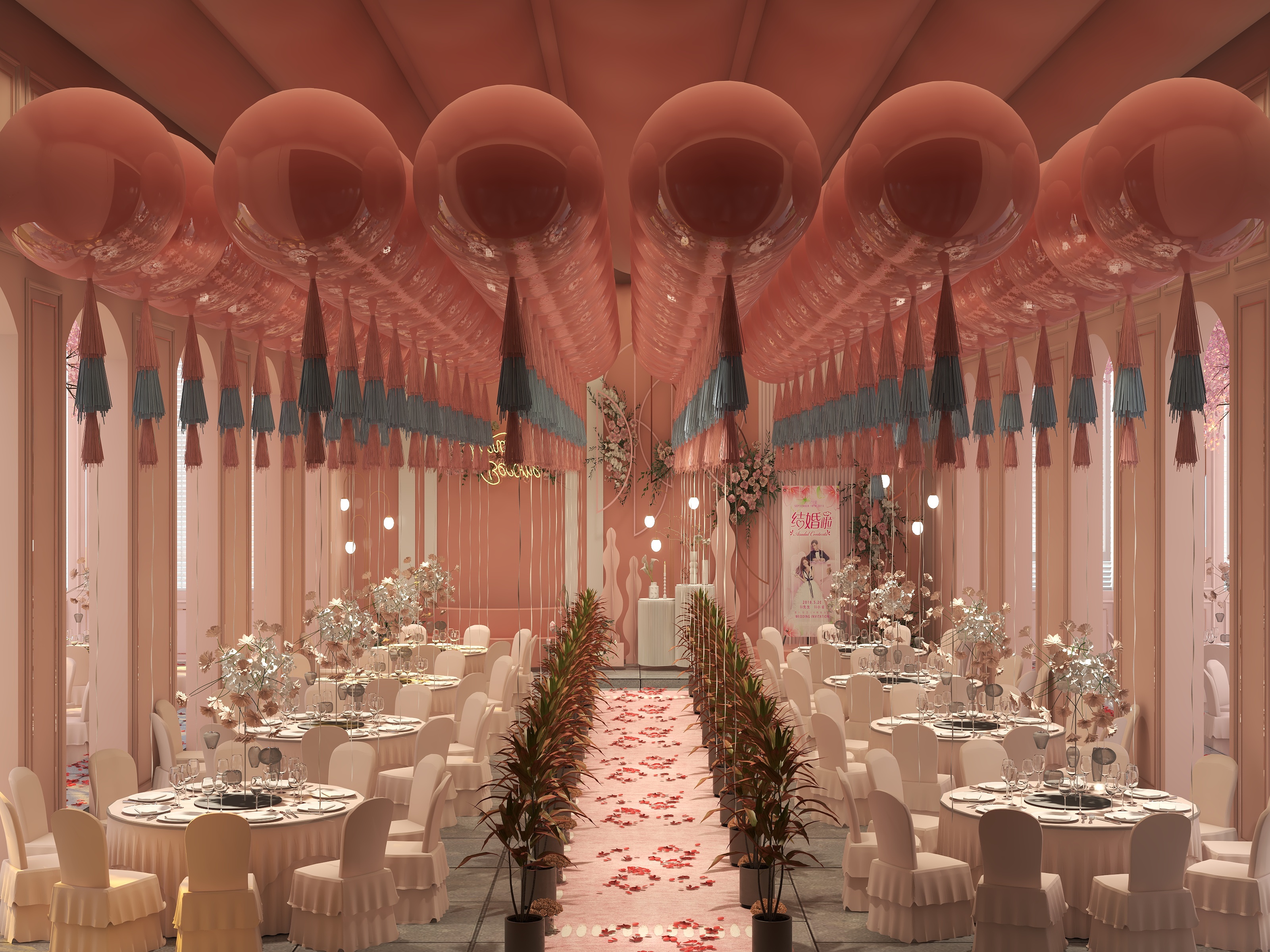 一简空间设计张宇-香槟婚礼装修效果图