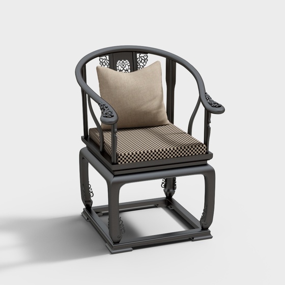 Chinese Style Single Chair 3D Model in Black