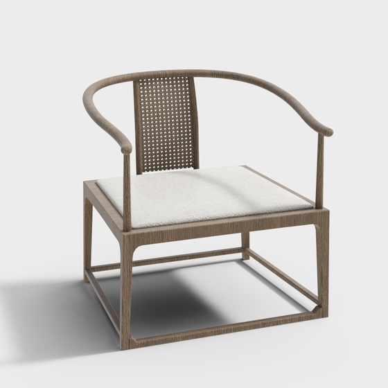 Chic Long Back Single Chair 3D Model - Chinese Style