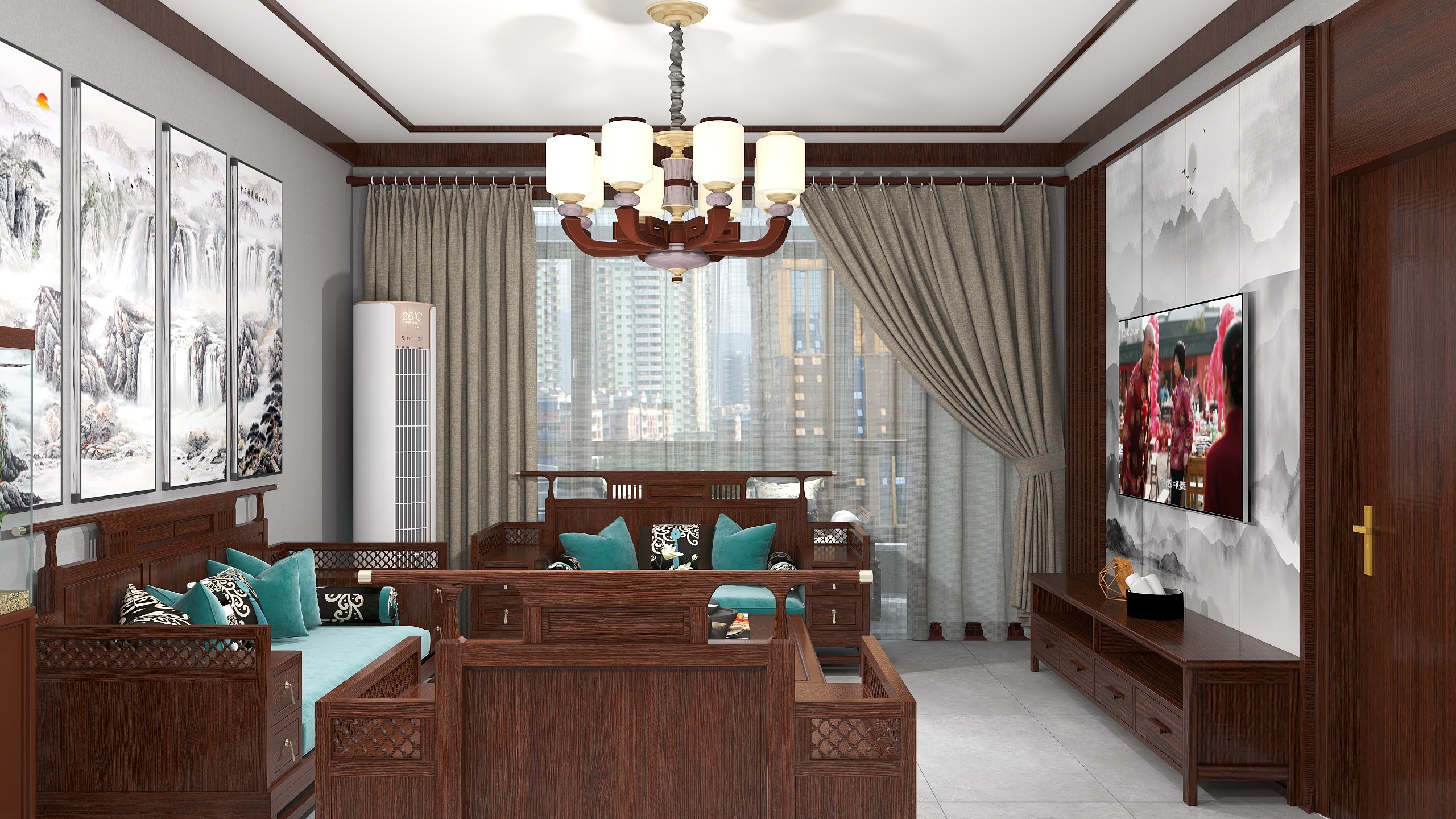 博诚欧尚装饰设计师小刘-一号公馆140平米中式风格装修效果图