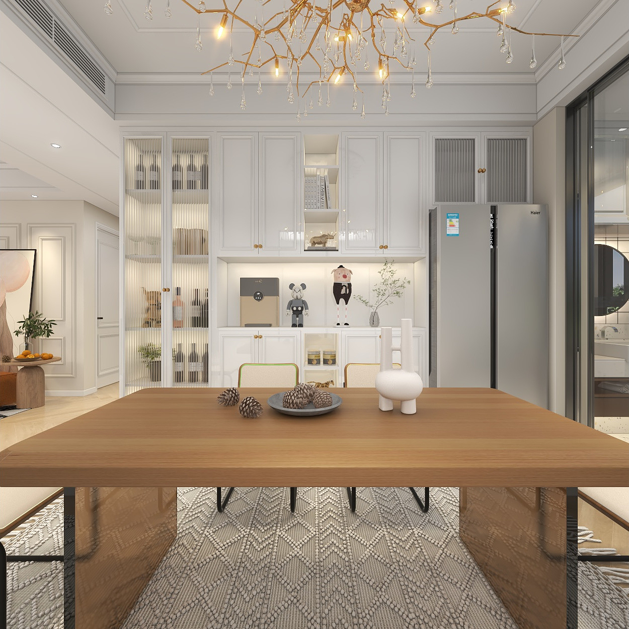 自由设计师-十二-《撞色设计》+118平奶油系法式复古风一层客餐厅装修效果图第2张