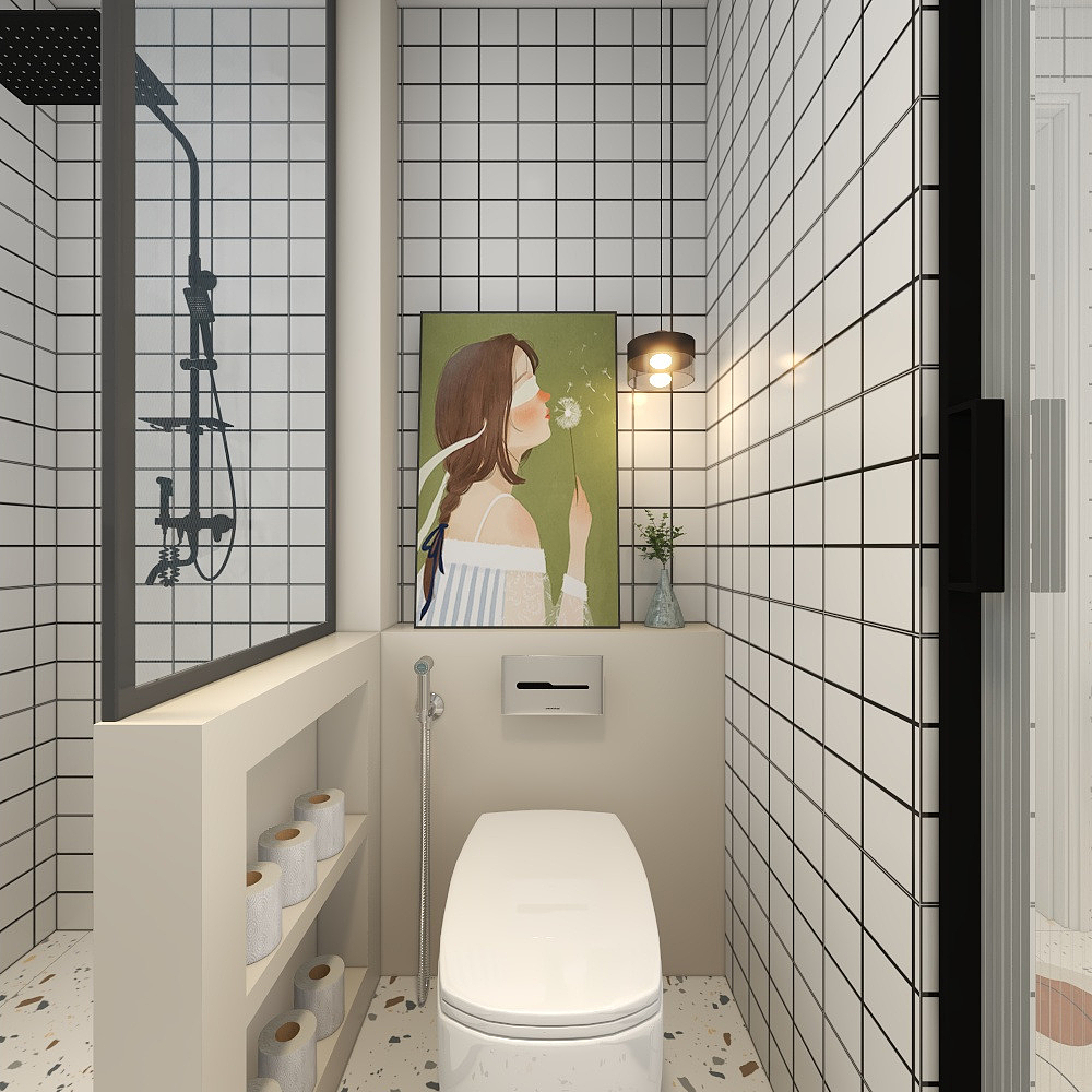 自由设计师-十二-《撞色设计》+118平奶油系法式复古风一层卫生间装修效果图第3张