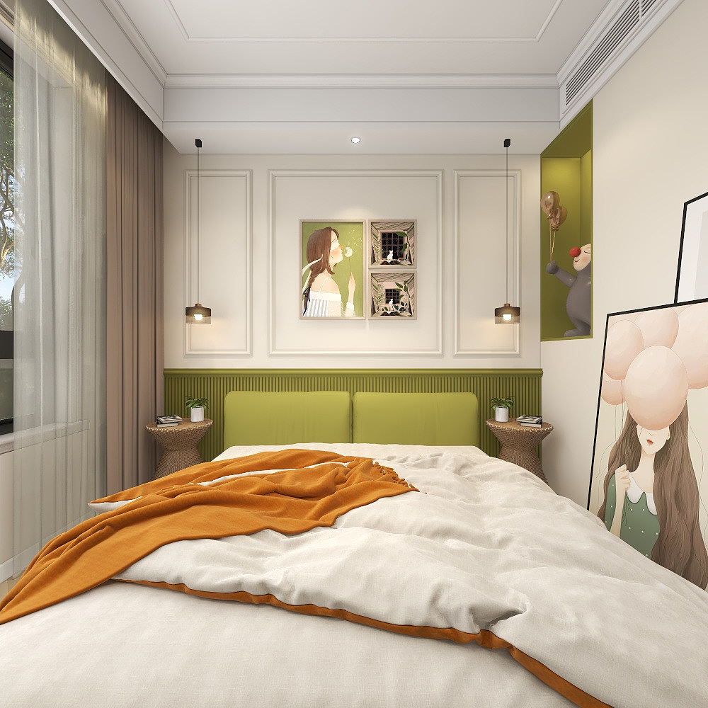 自由设计师-十二-《撞色设计》+118平奶油系法式复古风一层主卧装修效果图第2张