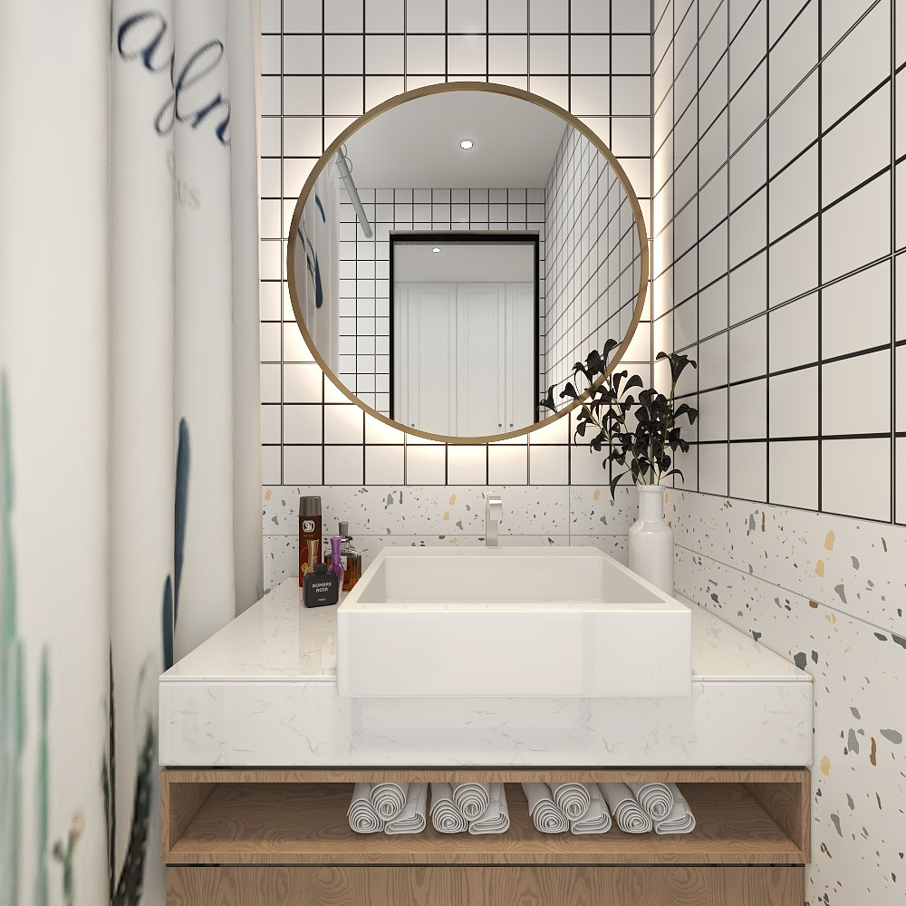 自由设计师-十二-《撞色设计》+118平奶油系法式复古风一层卫生间装修效果图第2张