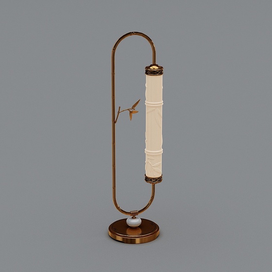 New Chinese Style Table Lamp 3D Model in White Finish