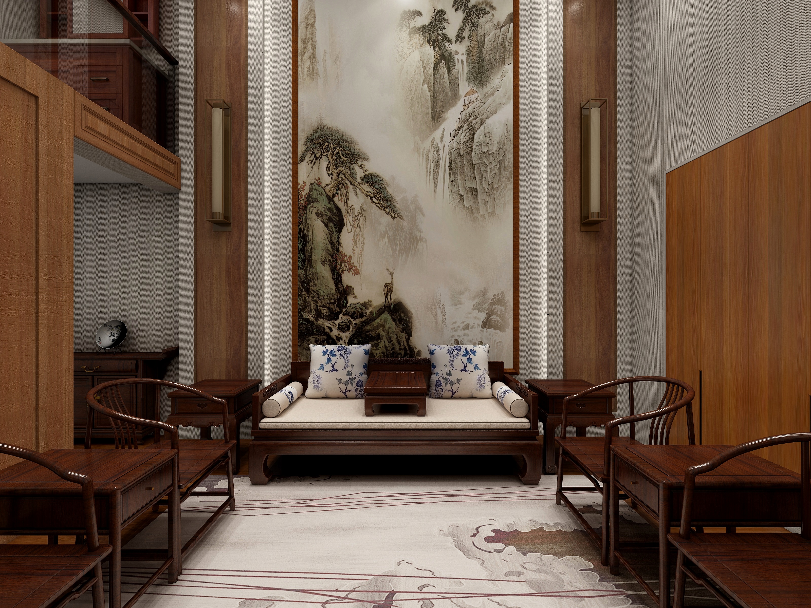 品诺家居-新中式客餐厅--建业装修效果图