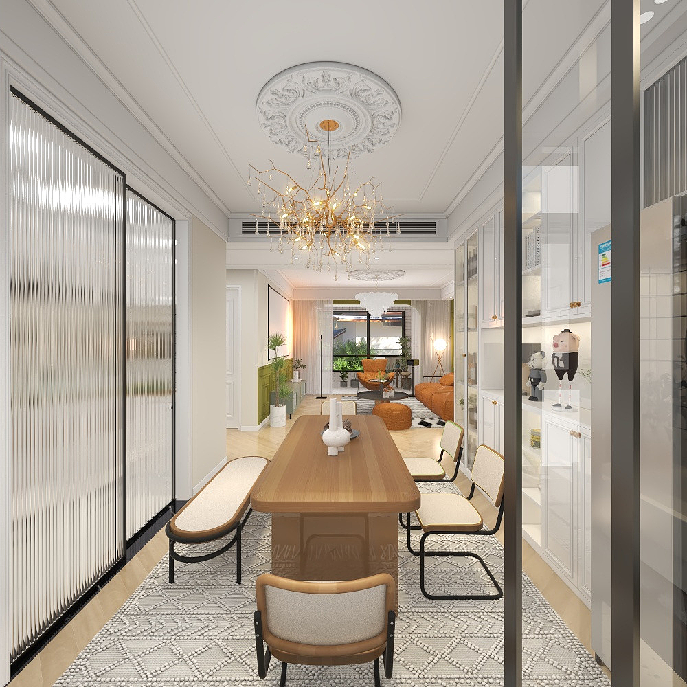 自由设计师-十二-《撞色设计》+118平奶油系法式复古风一层阳台装修效果图第2张