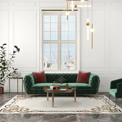 Elegant Retro Living Room with Green Velvet