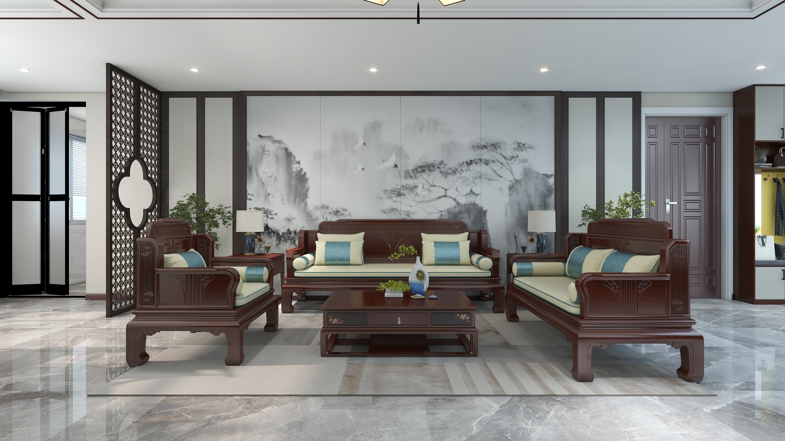 李青越-100方新中式两居室装修效果图