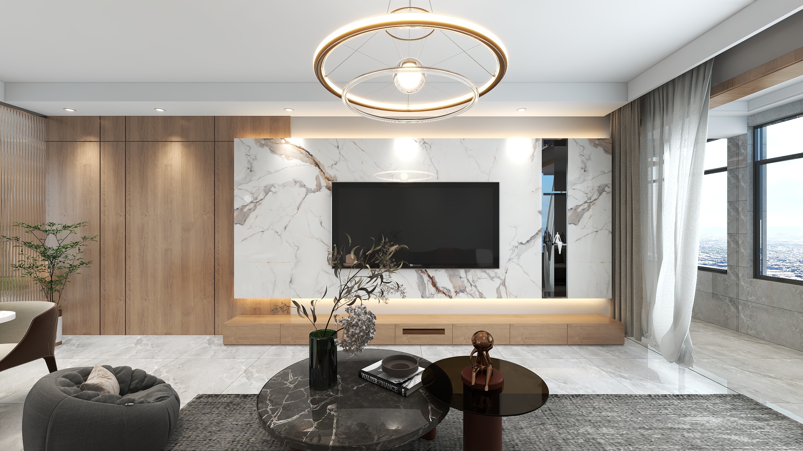 山西太原七夜设计-御泽花园——现代客餐厅-装修设计方案