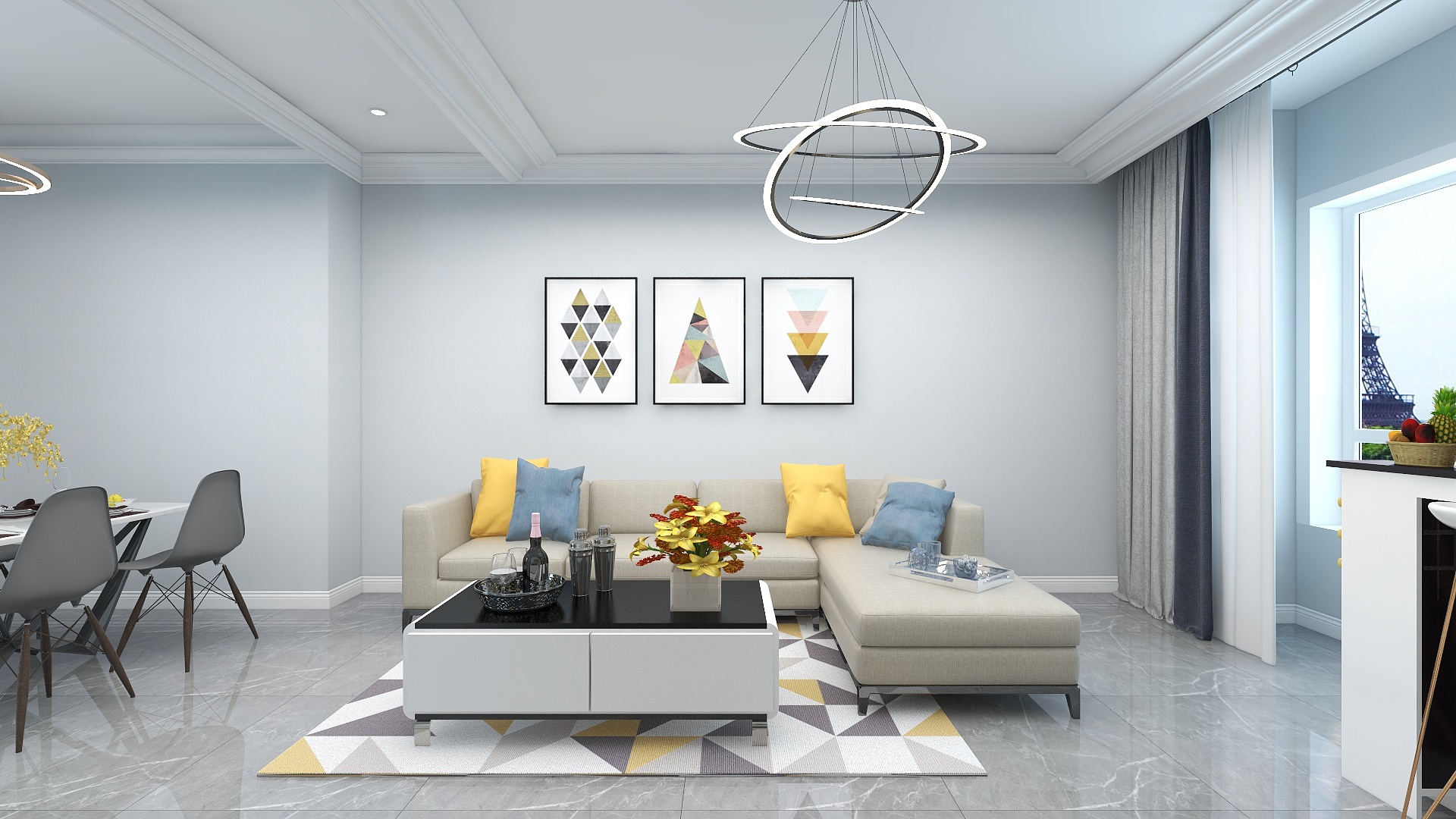 100元设计方案-77平米现代简约风格两室装修效果图