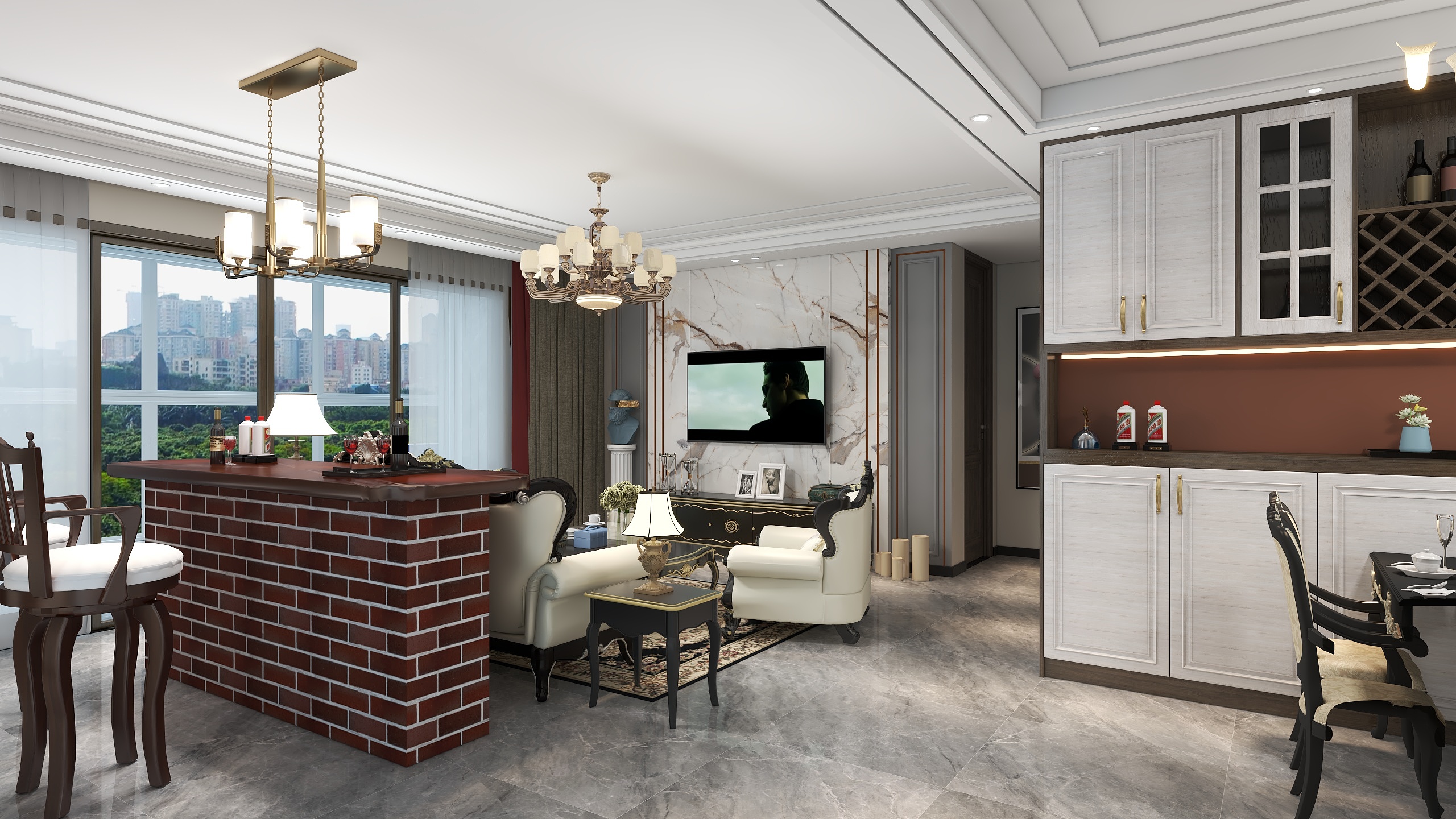 Huabin-designer-ZHB·美式轻奢-两厅三房两卫-装修设计方案