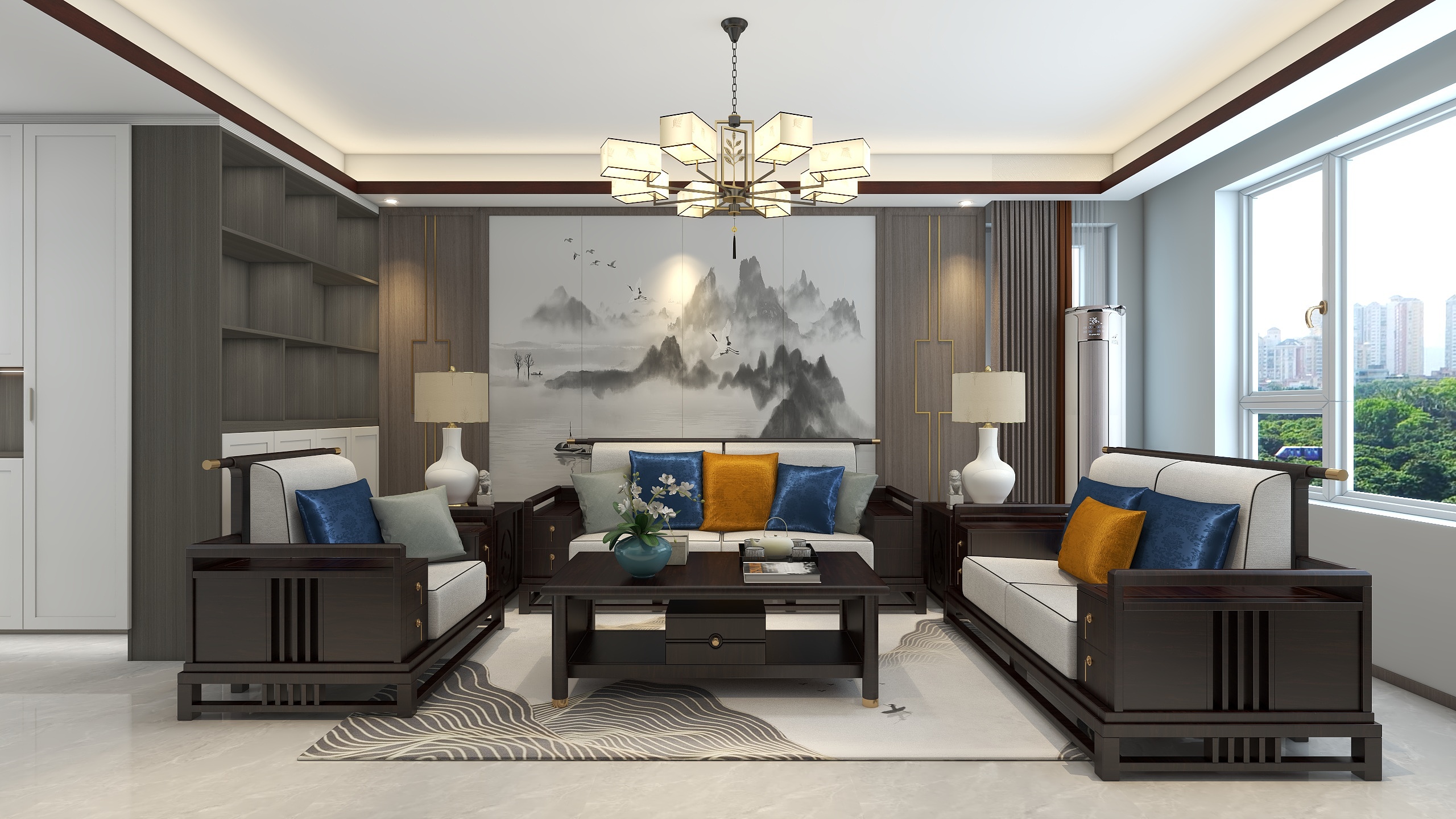 李青越-120方新中式三居室装修效果图