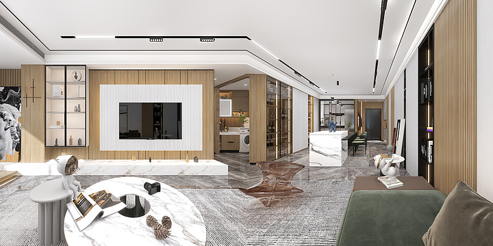 代呼春-原木风-现代简约背景墙-装修设计方案