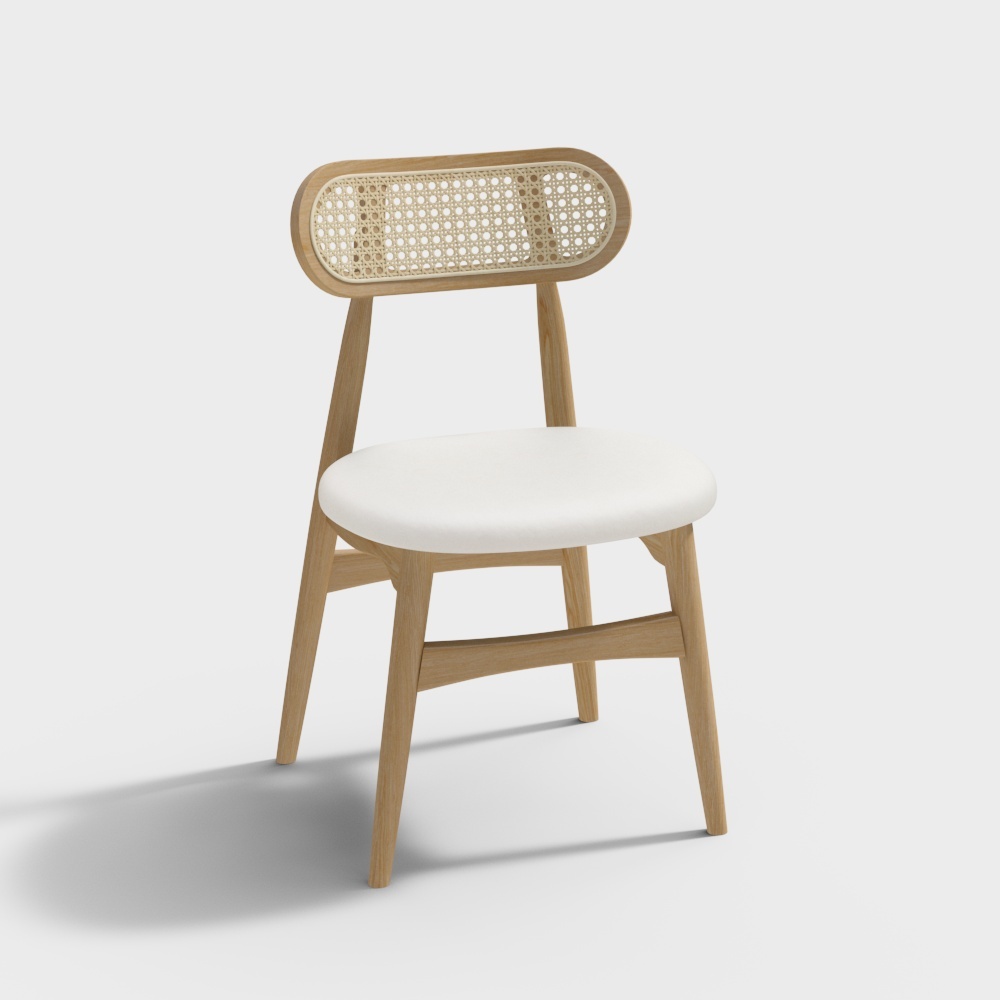 Chaise de salle à manger moderne en rotin avec bois de frêne et similicuir finition naturelle