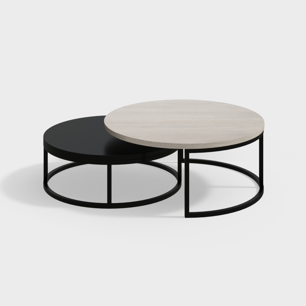 Modern Round Nesting 2-Piece Extendable Grey & Black Living Room Accent Coffee Table