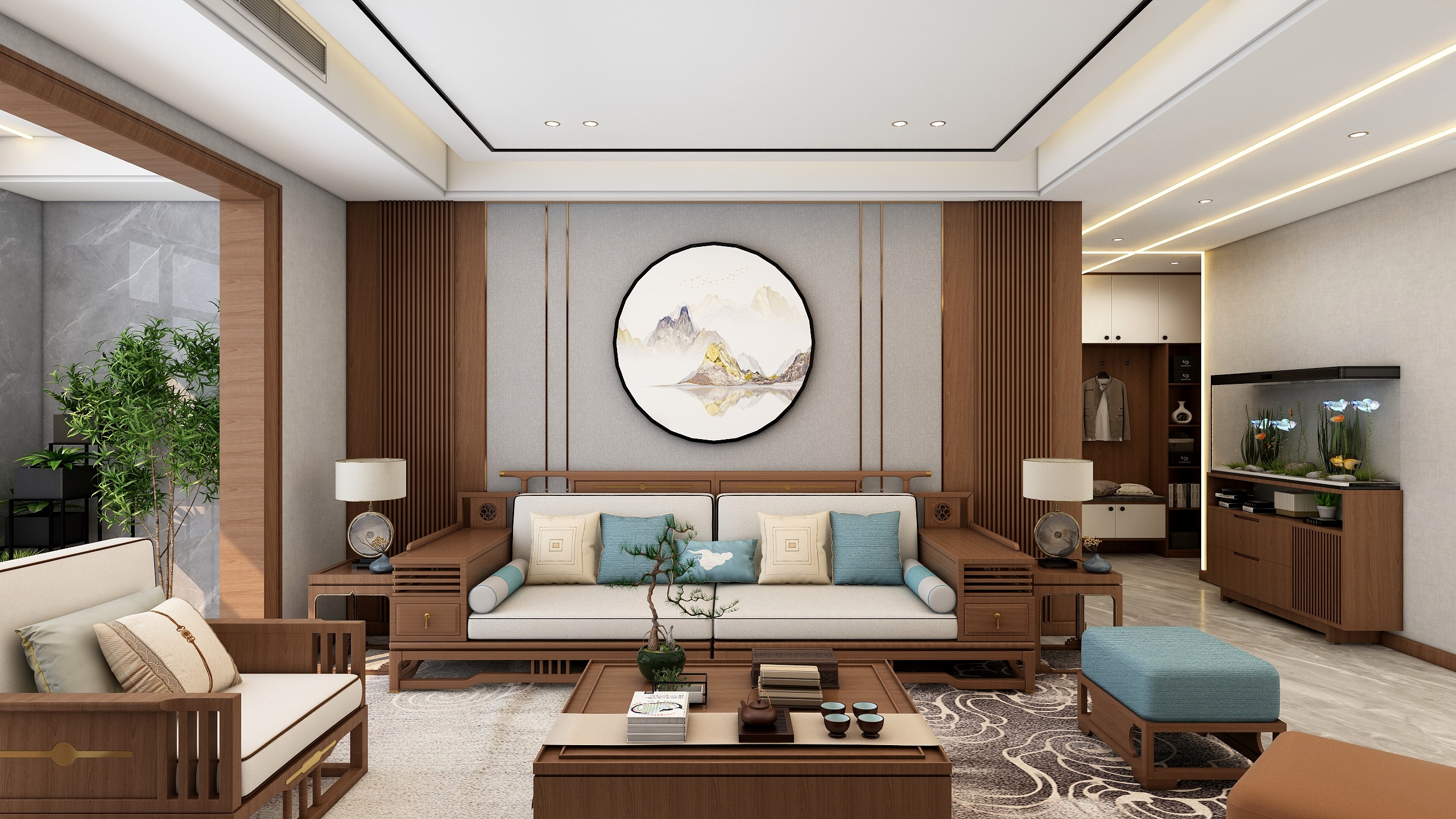 设计丨张超杰-梦灏御园新中式装修效果图