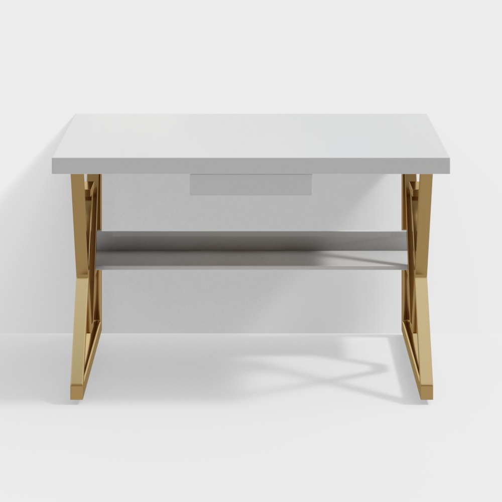 Moderner weißer Schreibtisch mit Schublade & Regal Holzplatte & Metallrahmen