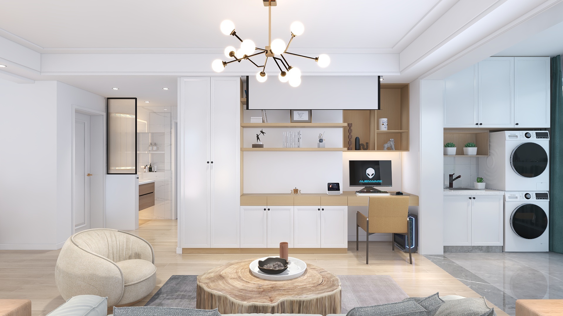 刘安明-北欧原木风-三居室公共区域--绿地185号楼-装修设计方案