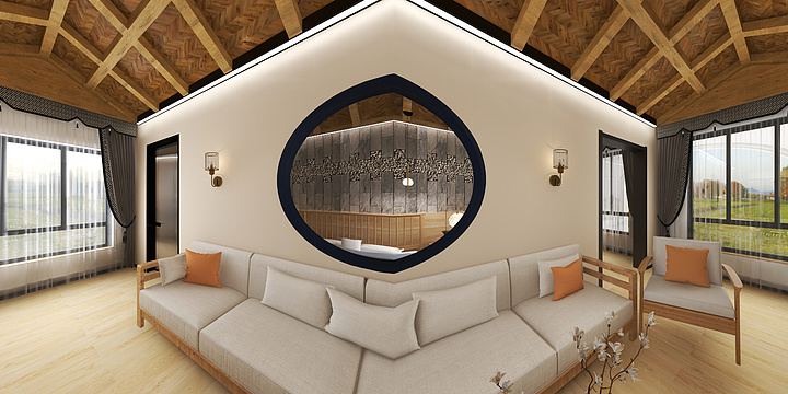 金钻全案设计-刘哥民宿酒店一楼中式套房-装修设计方案