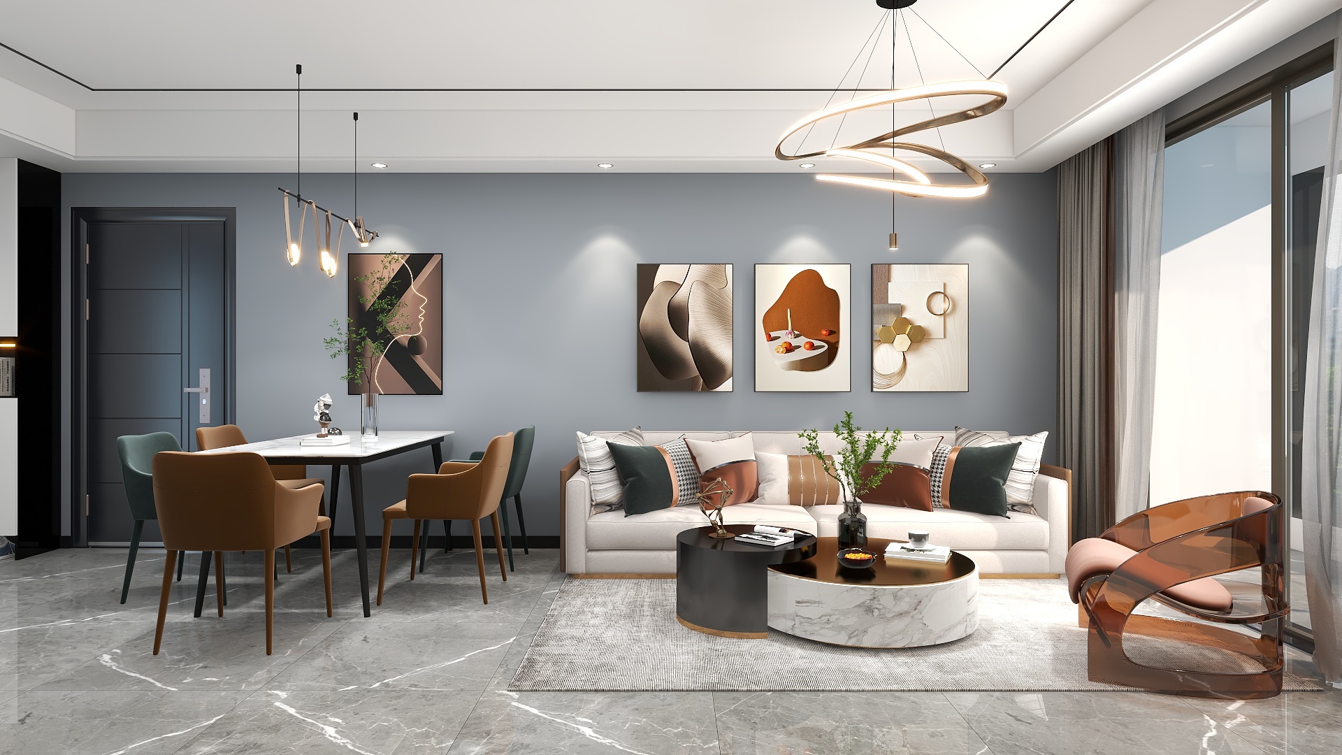 一品设计YP-轻奢客餐厅装修效果图