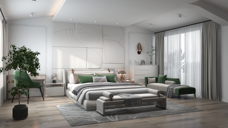 Modern Gray & Green Bedroom Design Ideas