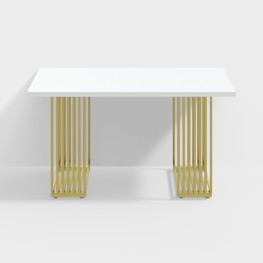 Escritorio rectangular moderno para oficina en casa de 1400 mm con tablero de madera maciza y marco dorado