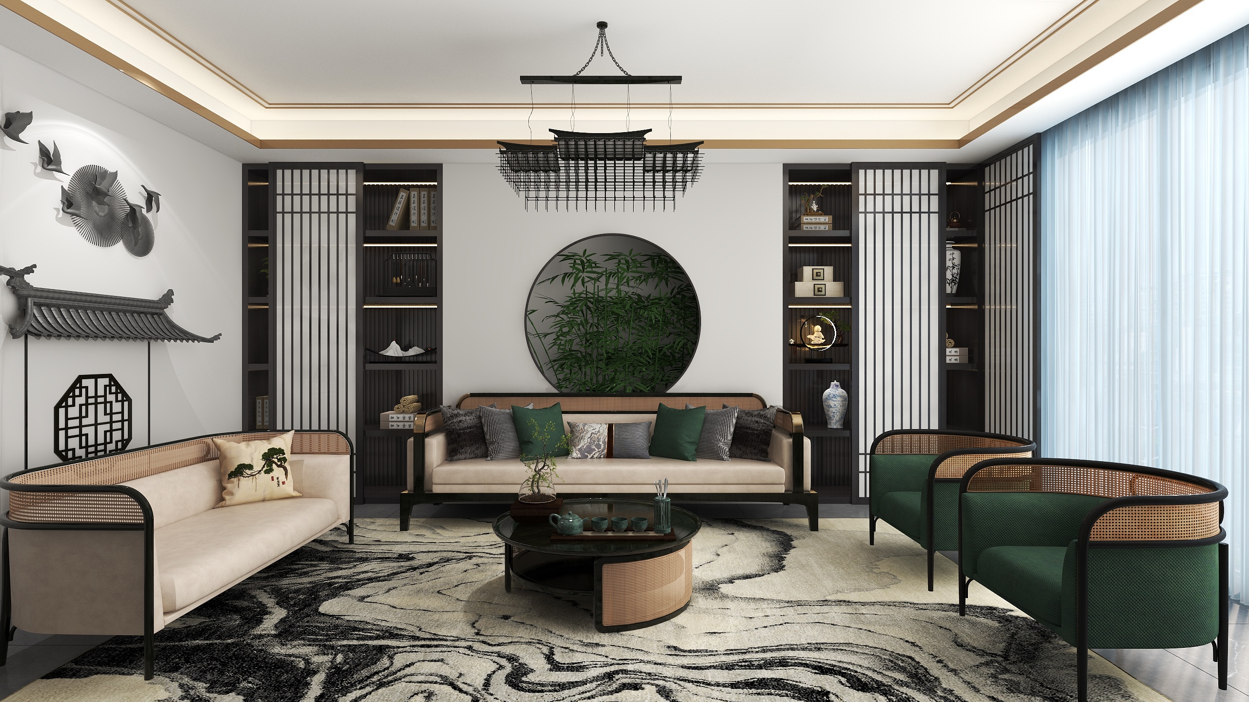 东方始苏-【江南水乡】新中客厅-装修设计方案