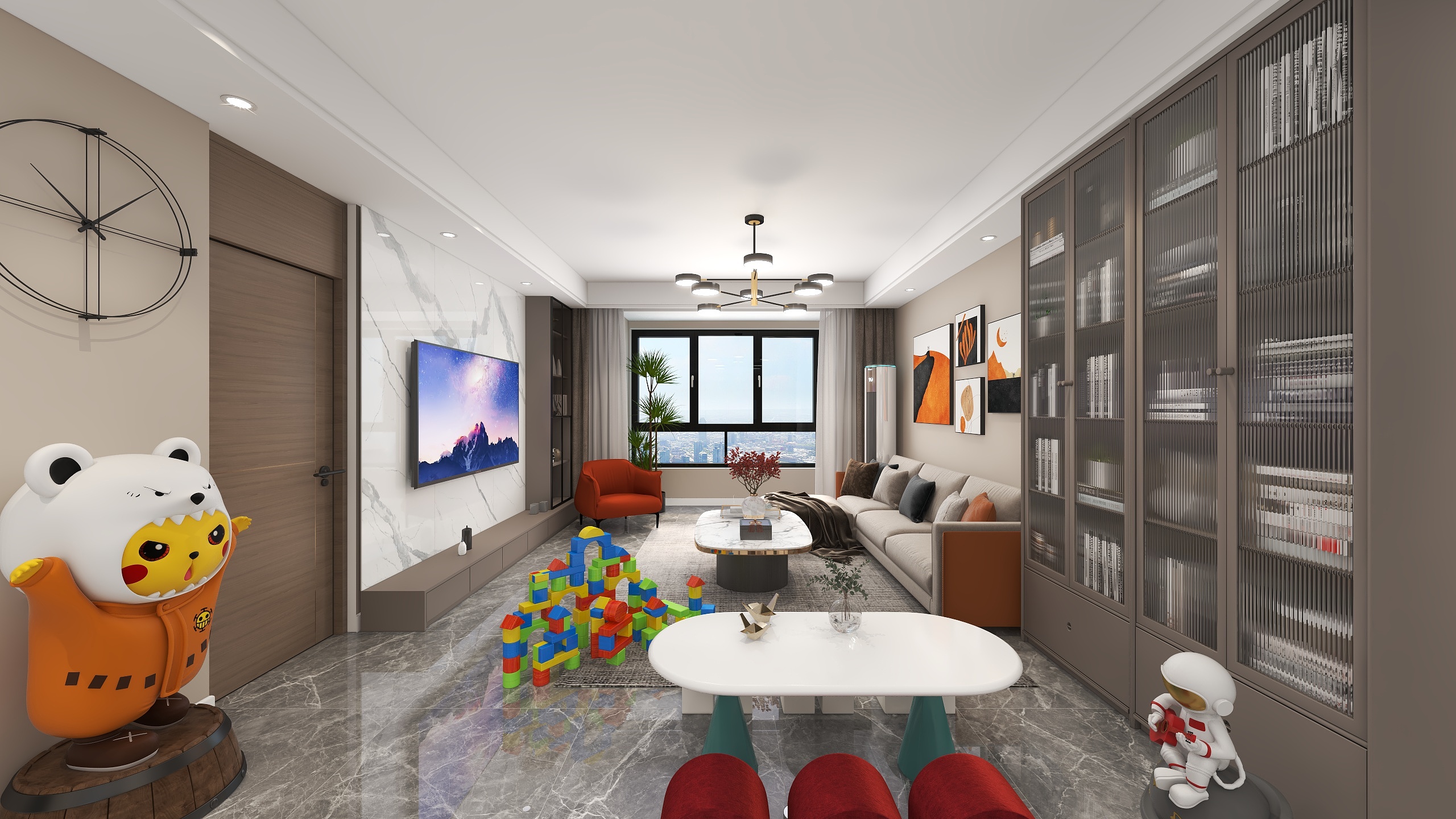 胖头鱼设计-津南区合居园三室户型现代简约轻奢暖色系装修效果图