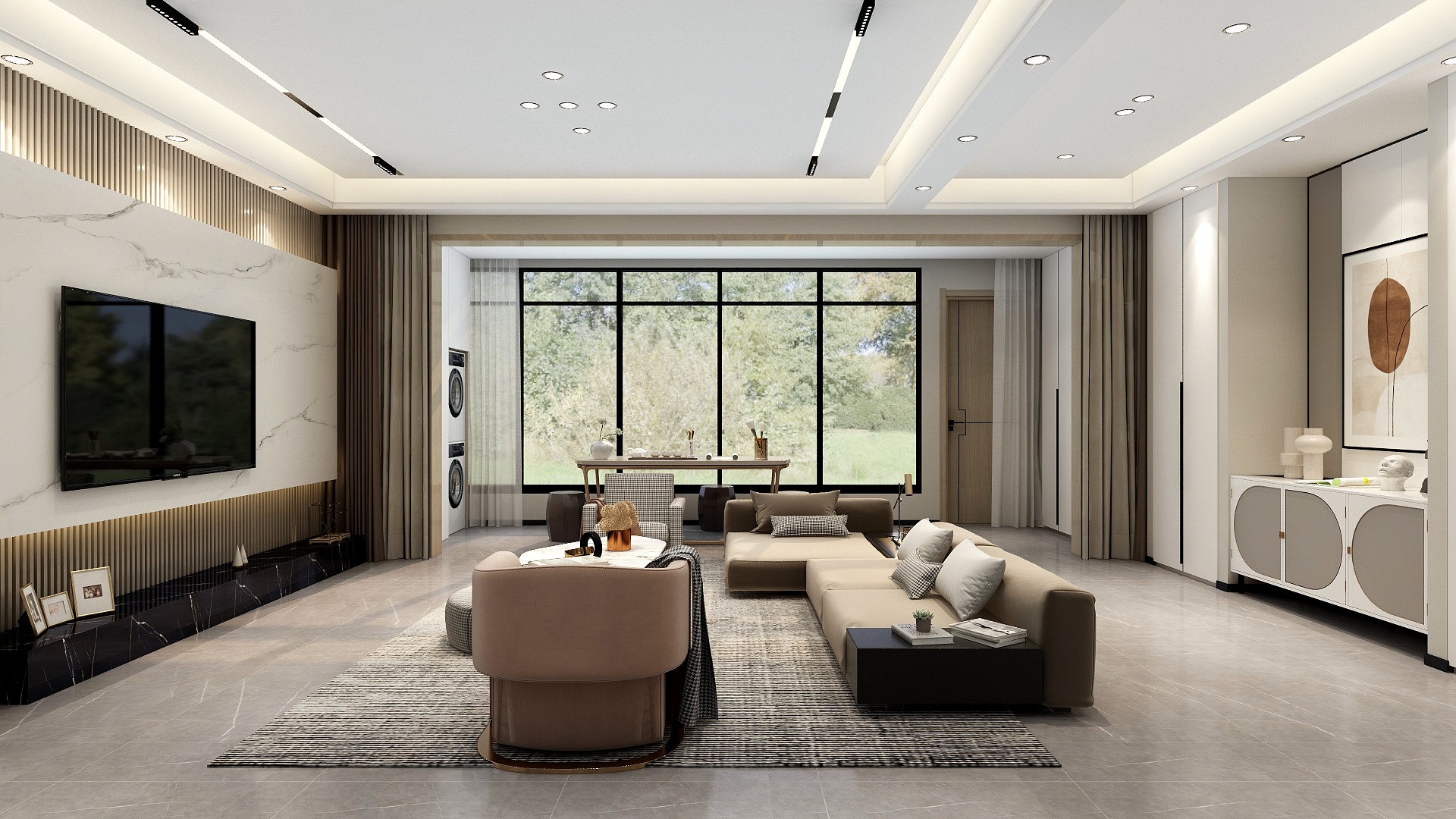 李青越-141方现代简约三居室装修效果图